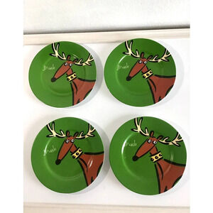 Set of 4 Gibson Max & Lucy Reindeer 8.5" Dessert/Salad Plate Jingle Collection